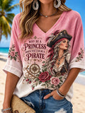 Pirate Woman Rose & Compass Vintage Women’s 3/4 Sleeve Blouse