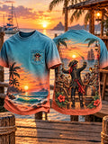 Tropical Sunset Skeleton Pirate Band Men’s Pocket T-Shirt