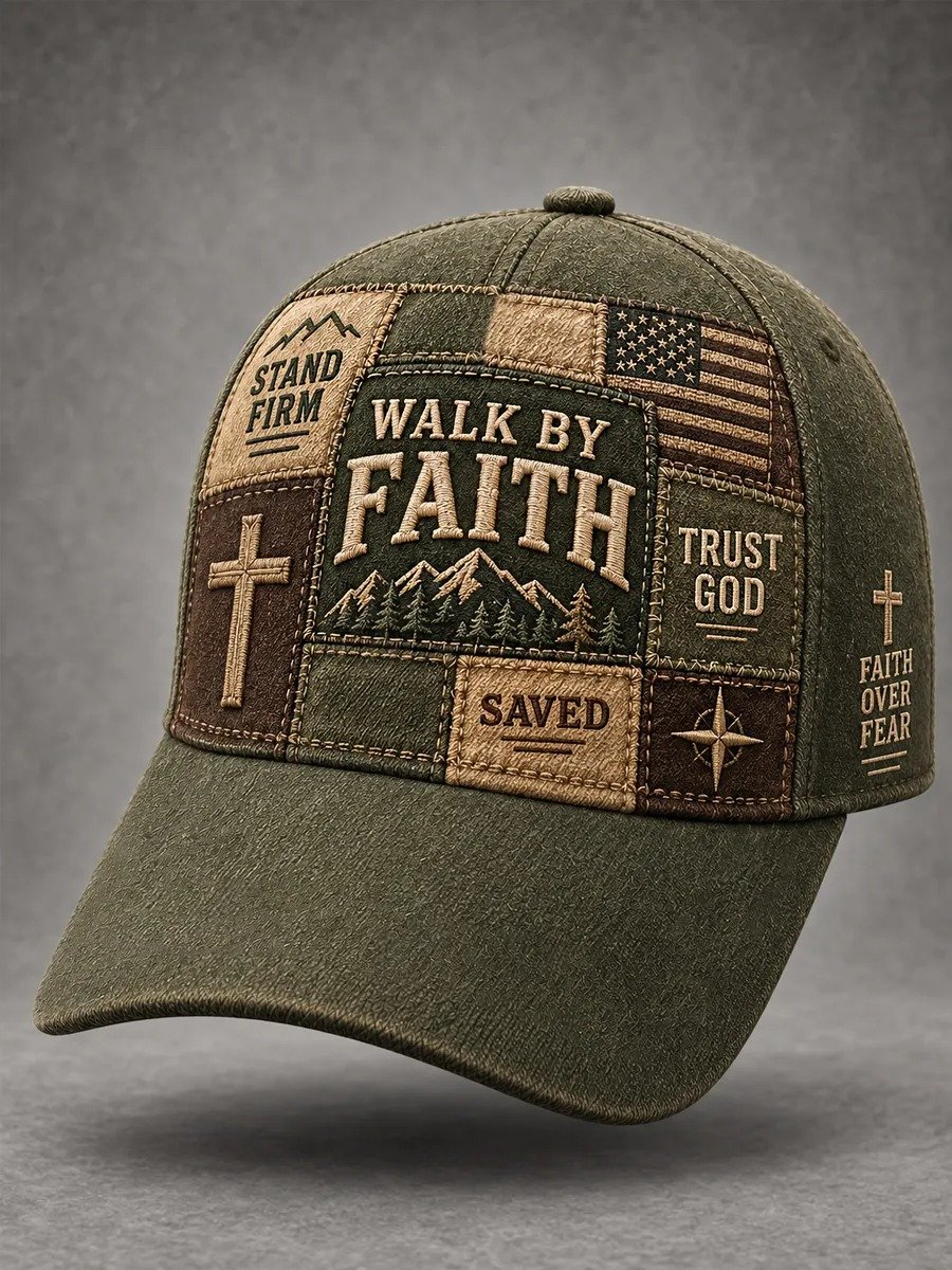 Unisex Christian Walk By Faith Cross Faith Patchwork Print Hat