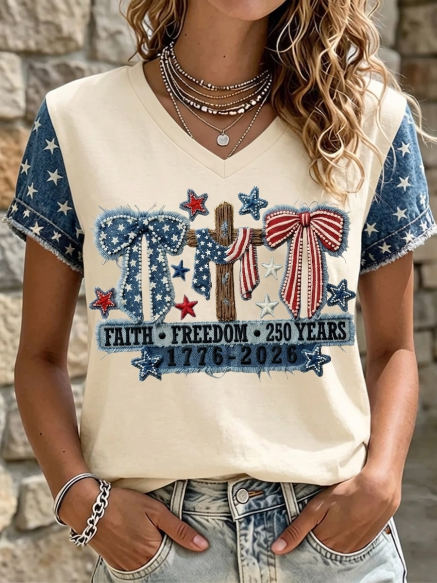 Women's America Flag Casual Printed Short Sleeved T-Shirt