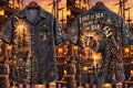 Vintage Pirate Skeleton Tavern Sunset Men’s Short Sleeve Shirt