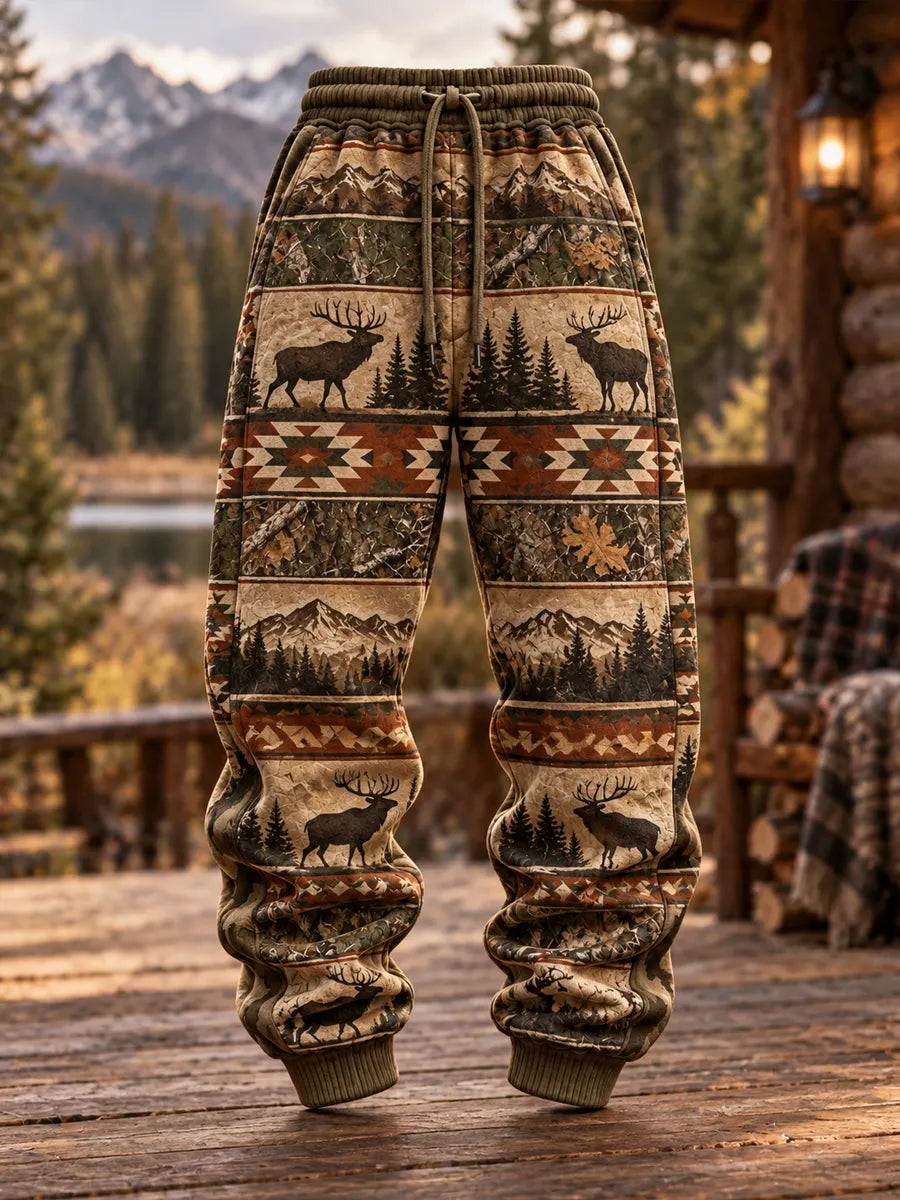 Men's Retro Hunting Culture Art Print Loose Drawstring Pants