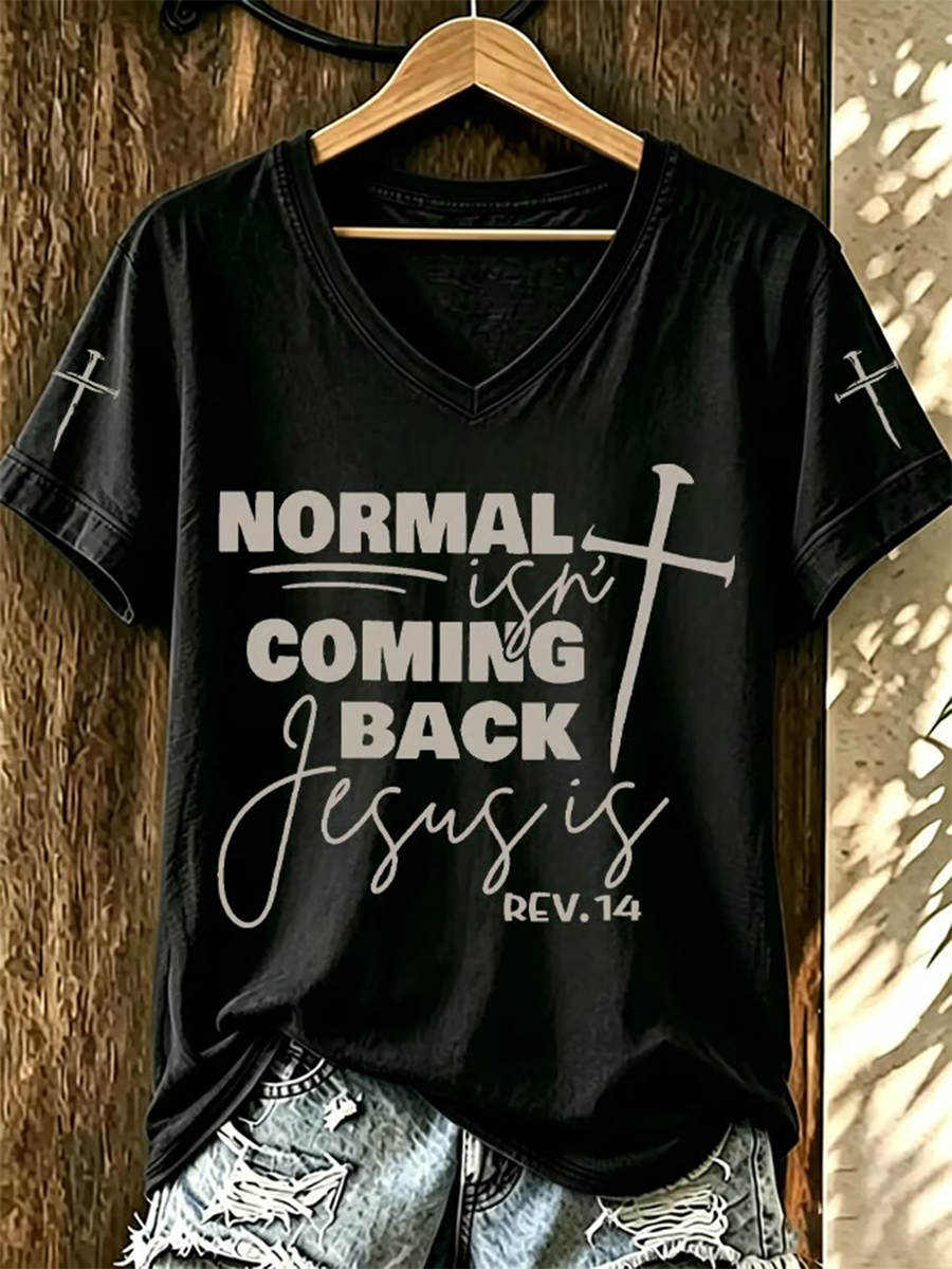 American Faith Jesus Cross Commemorative Print V-Neck T-Shirt