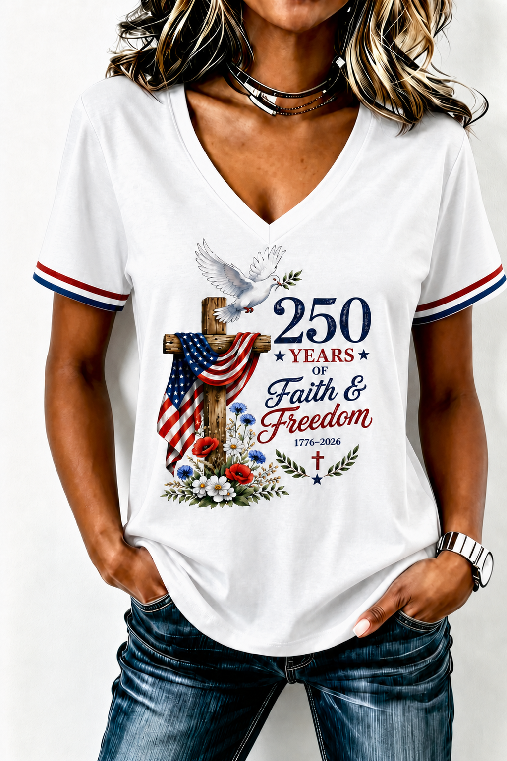 Women's American Jesus V-neck Printed T-shirt