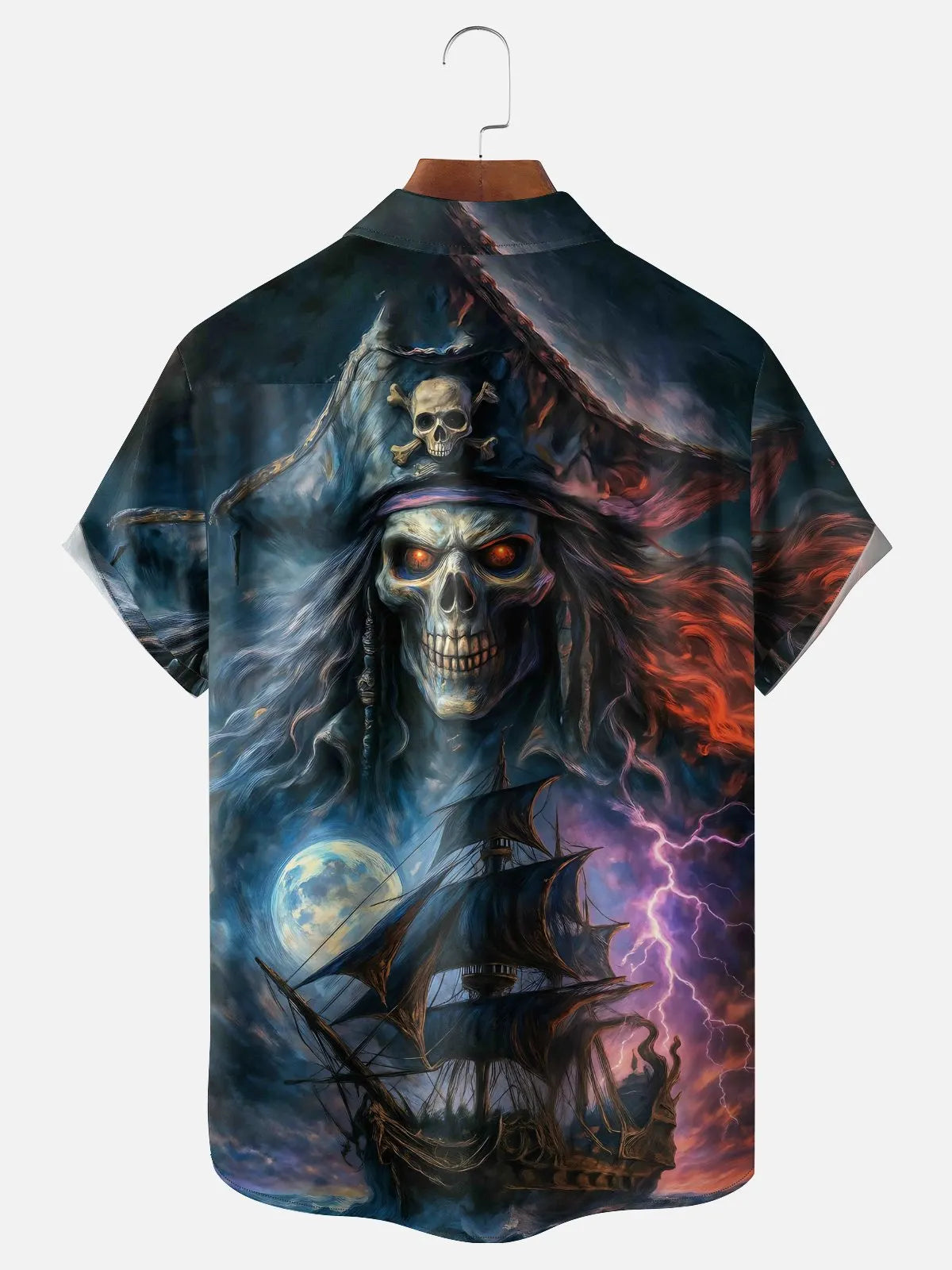 Moisture-wicking Ocean Pirate Ship Skull Pirate Chest Pocket Casual Shirt