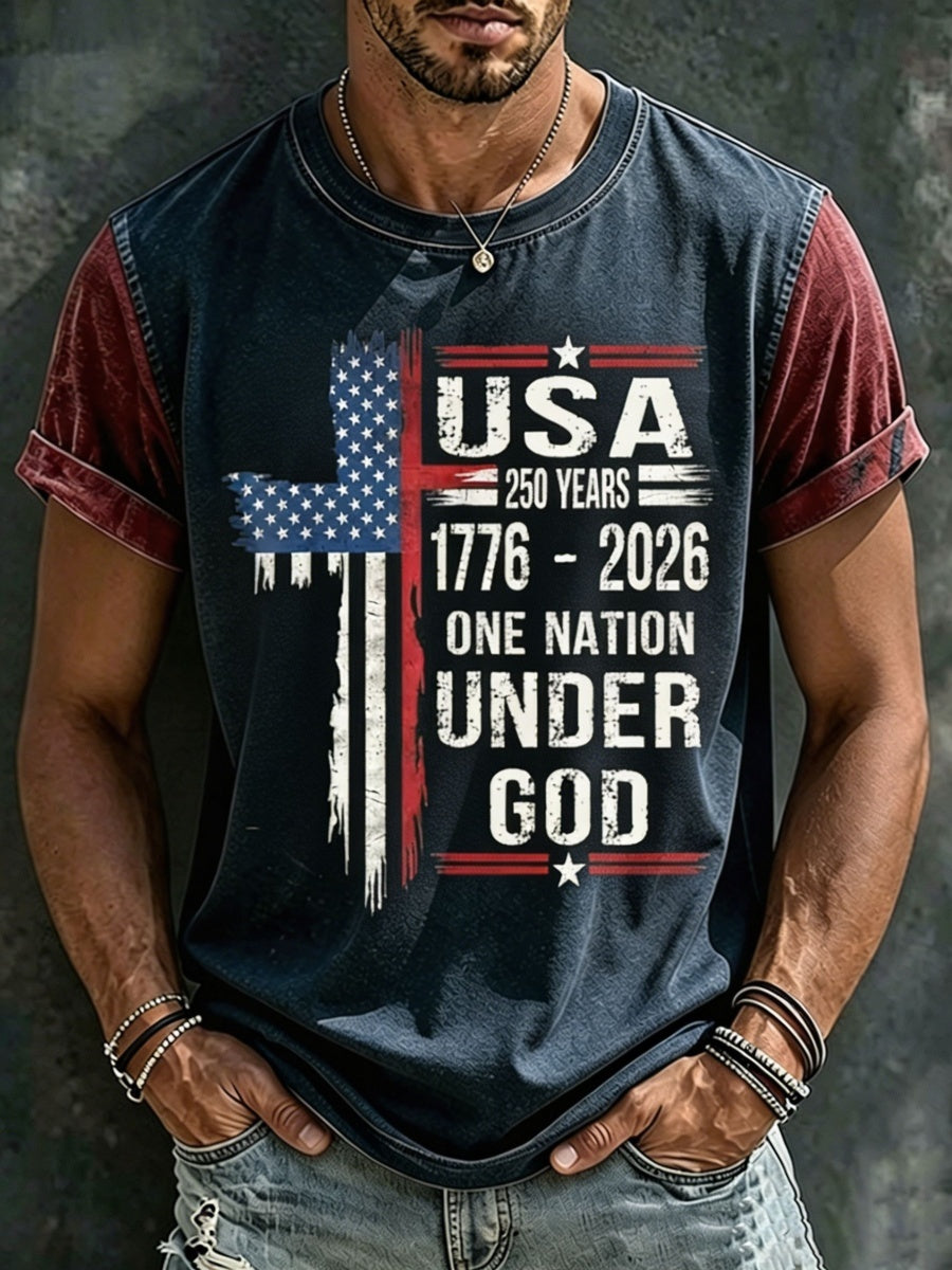 USA Independence Day “Faith” Print Men's Casual T-Shirt