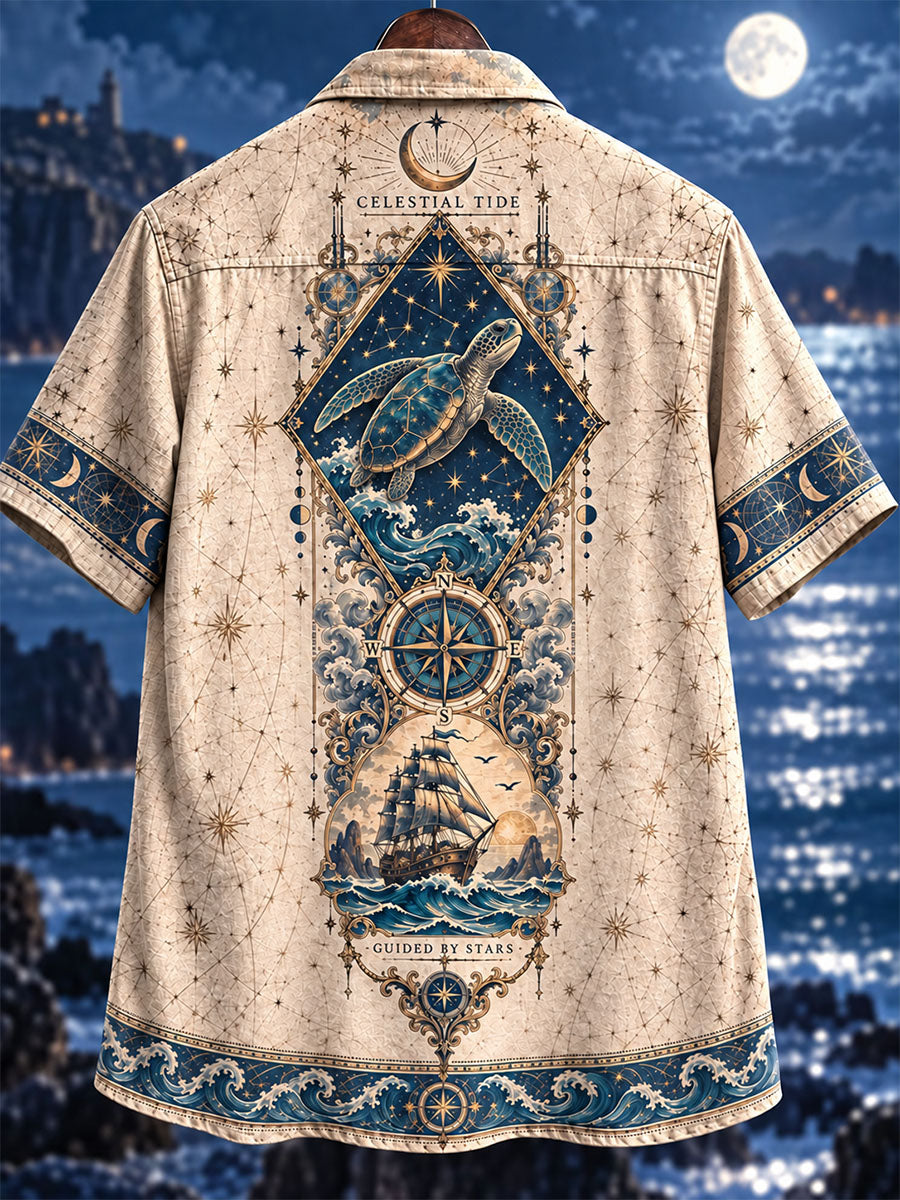 Celestial Tide Sea Turtle Short-Sleeve Shirt