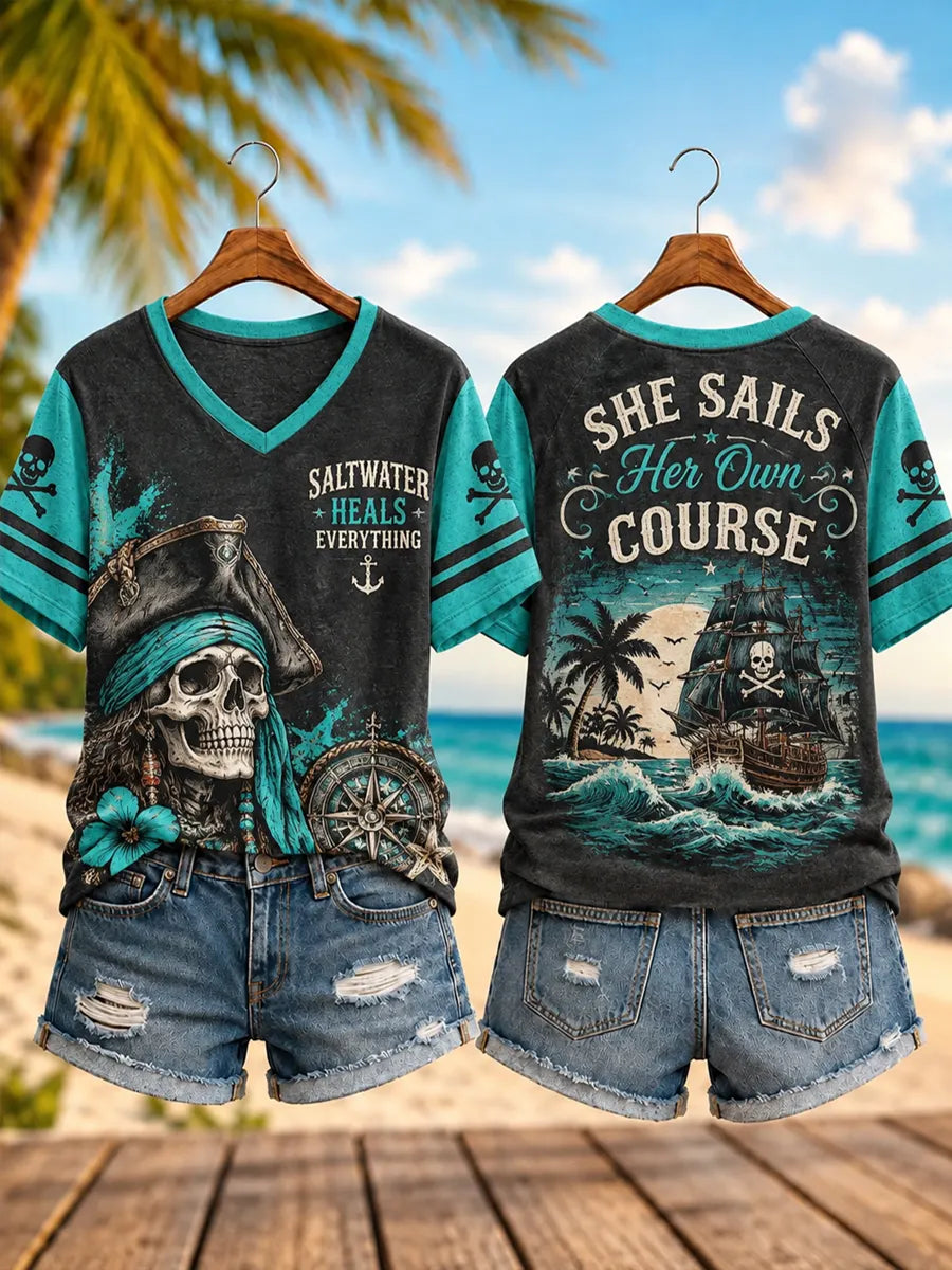 Women's Free Pirate Spirit Art Print T-Shirt