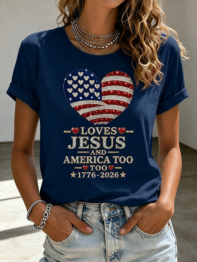 American Women'S 250Th Anniversary Love Jesus Love American Printed Casual Top