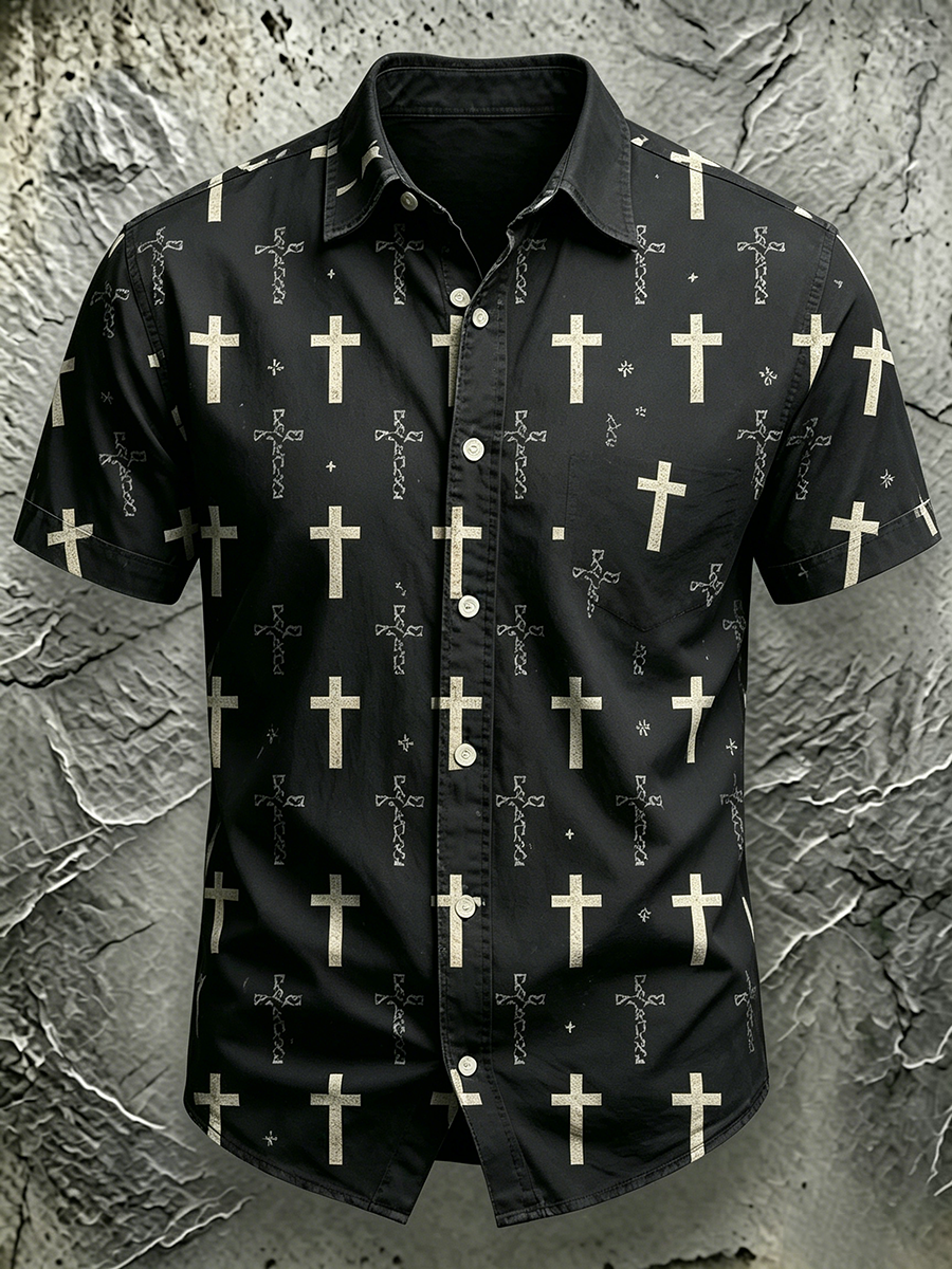 Religious Belief Jesus Cross Print Lapel Top