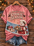 🧁 "My Favorite Season Cookie Season" Pink Snowman Baker with Gingerbread T-Shirt