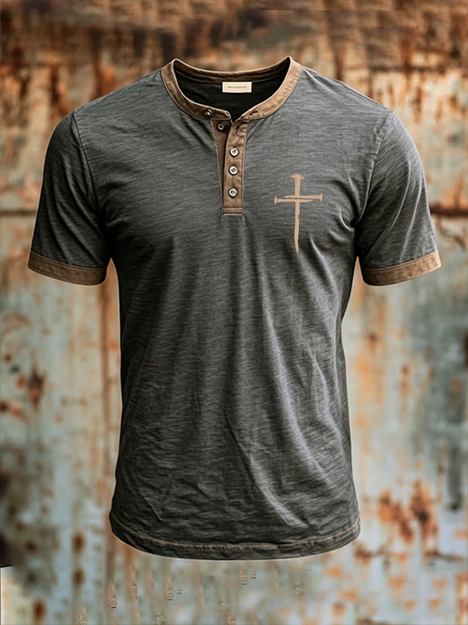 Men'S Faith Cross Henry Button Top