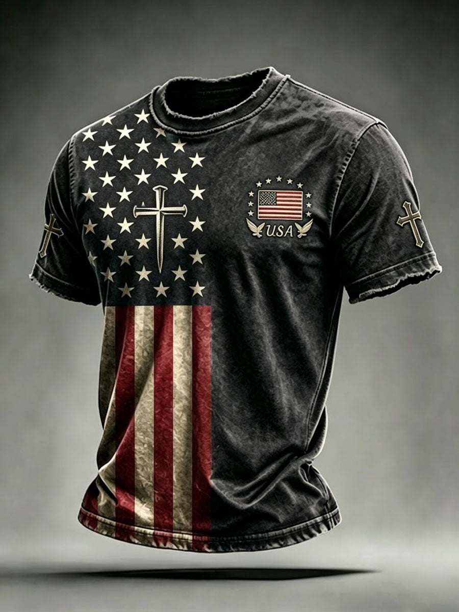 Men'S 250Th Anniversary Flag Star Pattern Round Neck Casual Short Sleeve T-Shirt