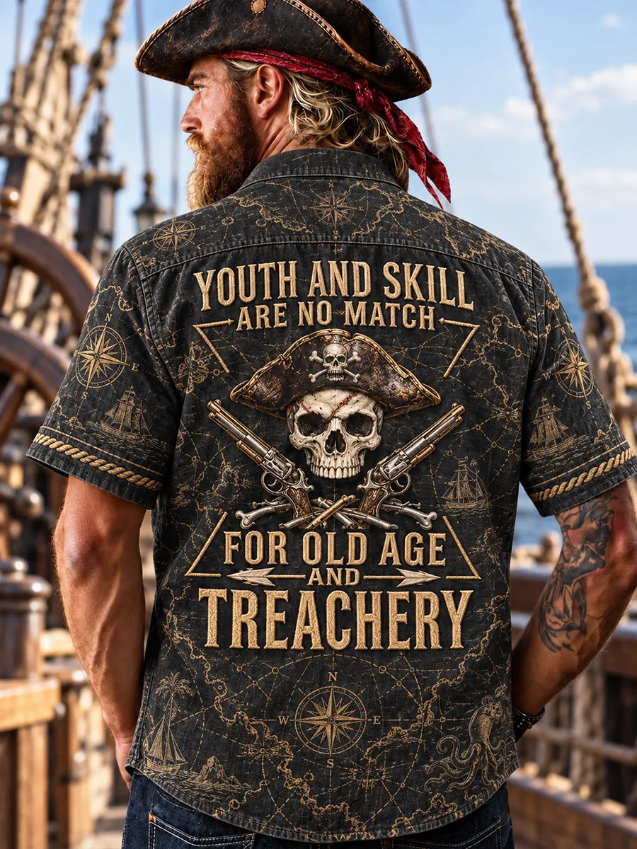 🏴‍☠️ "Youth and Skill" Charcoal Black Denim Pirate Shirt