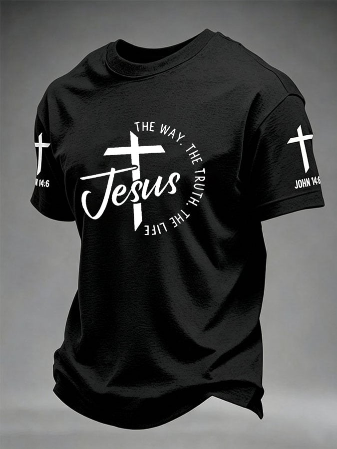 Men's Jesus The Way The Truth The Life Print Round Neck T-shirt