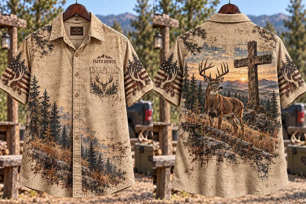 Retro Deer Hunting Culture Art Print Casual Shirt