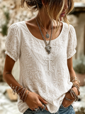 Vintage Flower Faith Cross Embroidery Personalized Printed Pattern Casual T-Shirt
