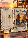 Men’s Vintage Pirate Ship Sunset Sleeveless Tank Top
