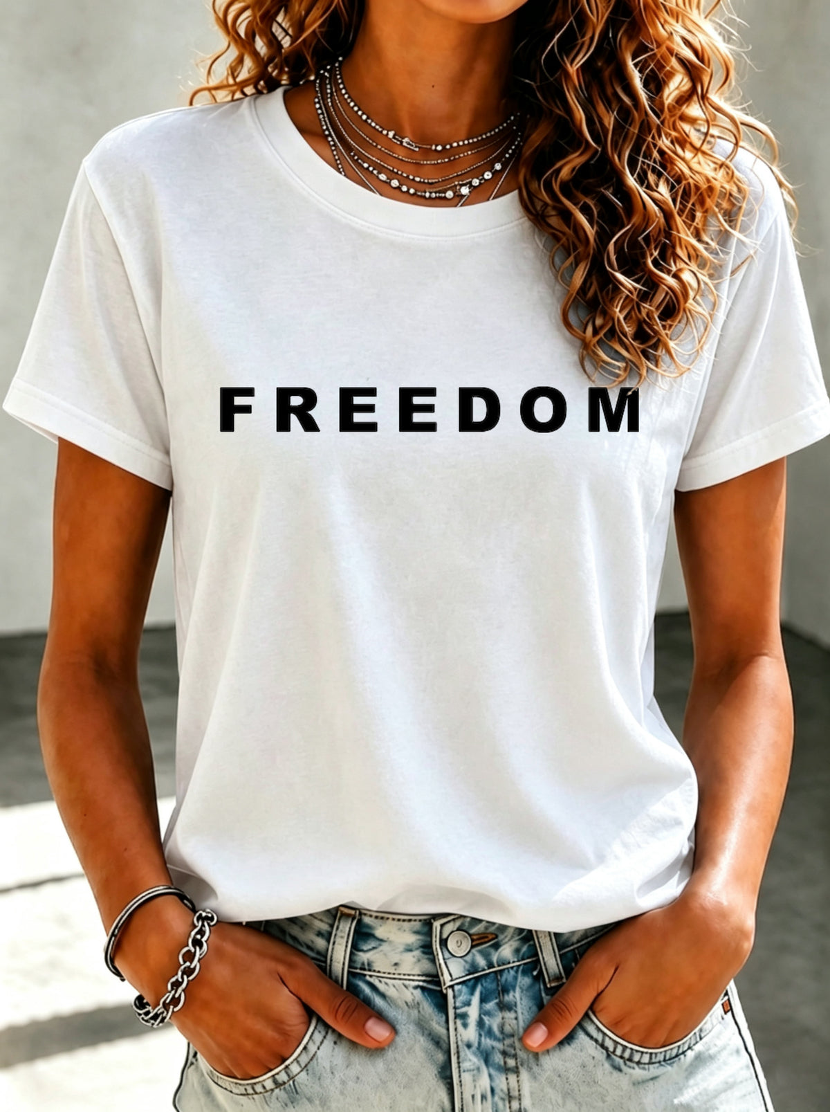Freedom America Flag Faith Commemorative Printed Casual T-Shirt