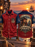 Men’s Vintage “WHY BE A GENTLEMAN · WHEN YOU CAN BE A PIRATE” Printed Short Sleeve Shirt