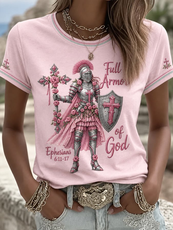 Women's Christian Full Armor Of God Print Casual Tee