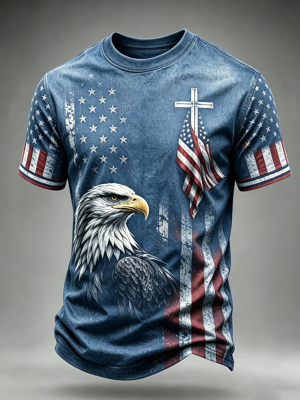 American Flag Eagle Casual Printed Round Neck T-shirt