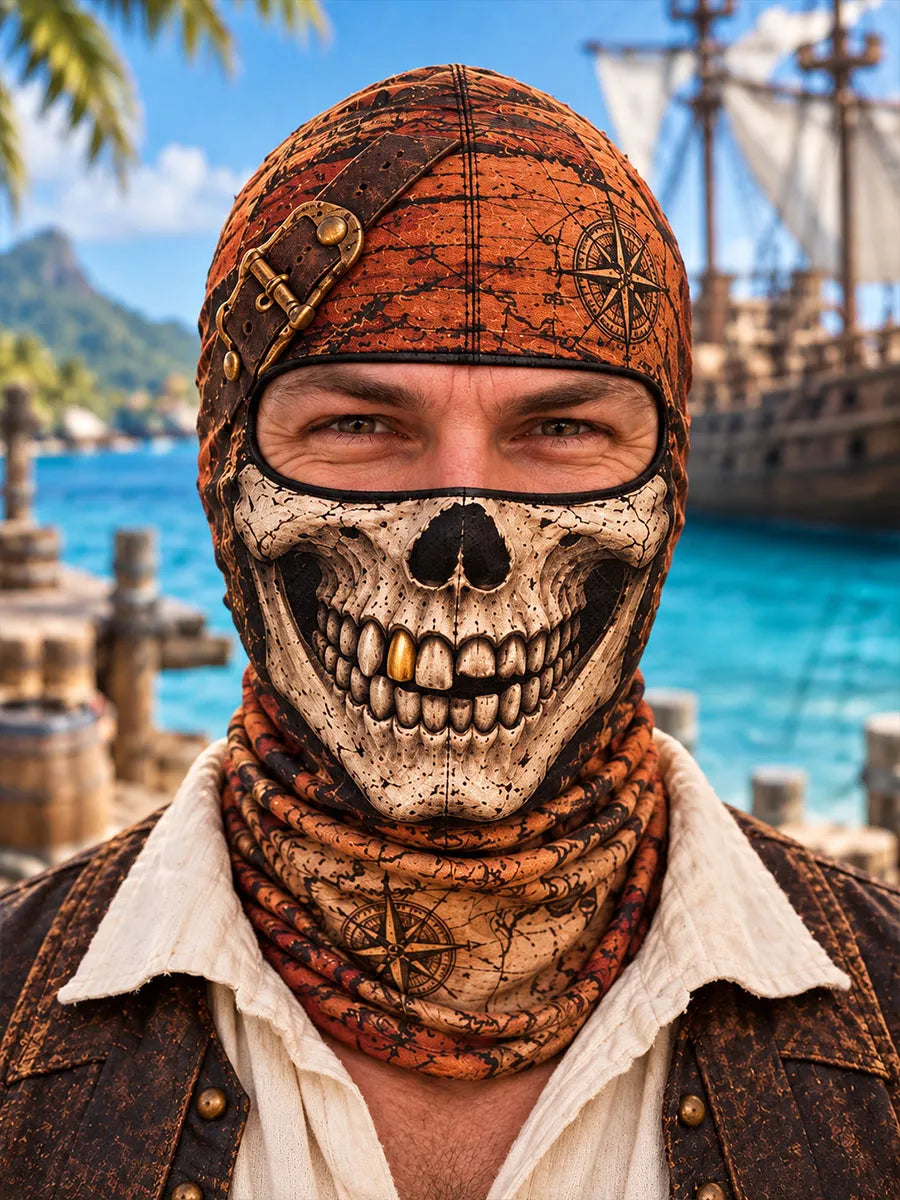 Pirate Skull Mask with Exposed Eyes – Vintage Treasure Map Balaklava Hat Style