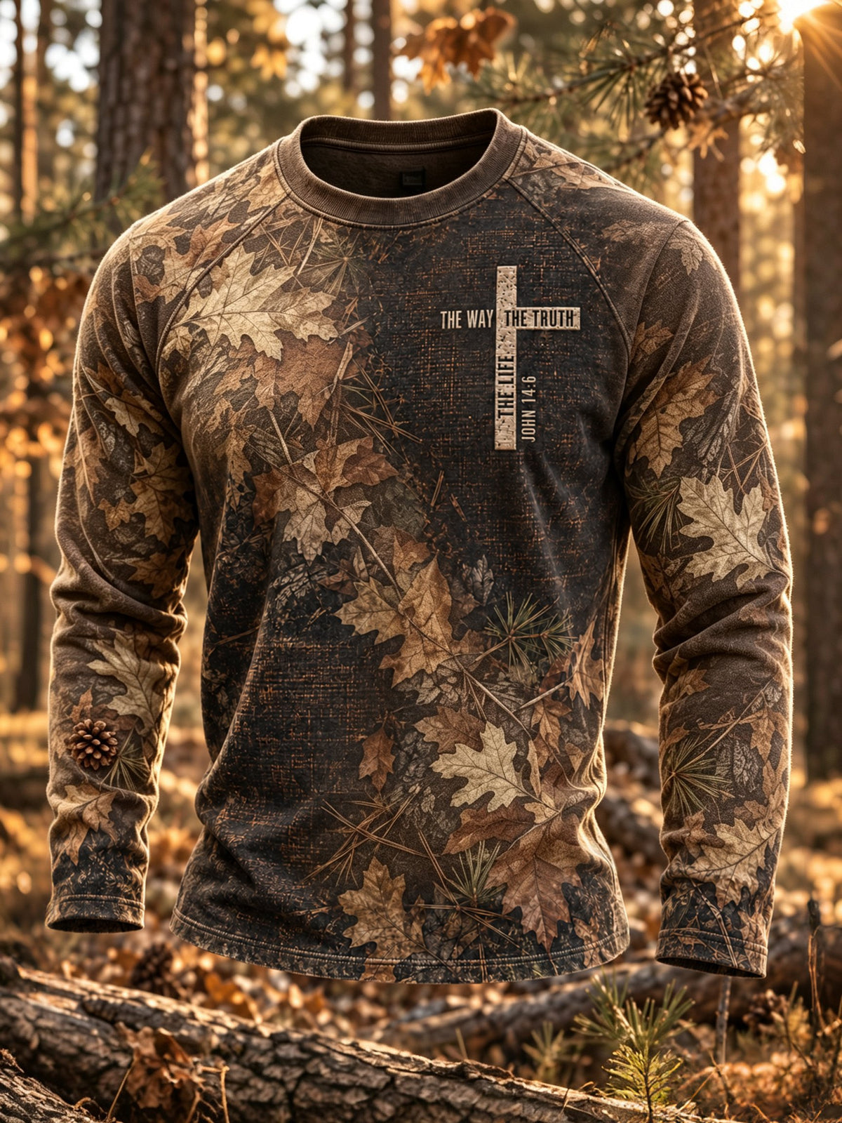 Men's Autumn/Winter "Jungle Faith" Camouflage Print Crew-Neck Top