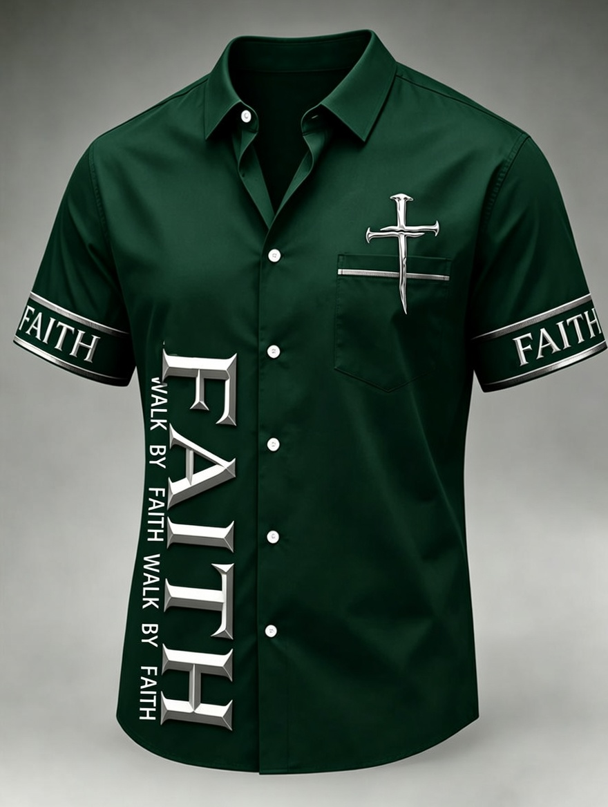 Men's Faith Cross Printed Casual Shirt