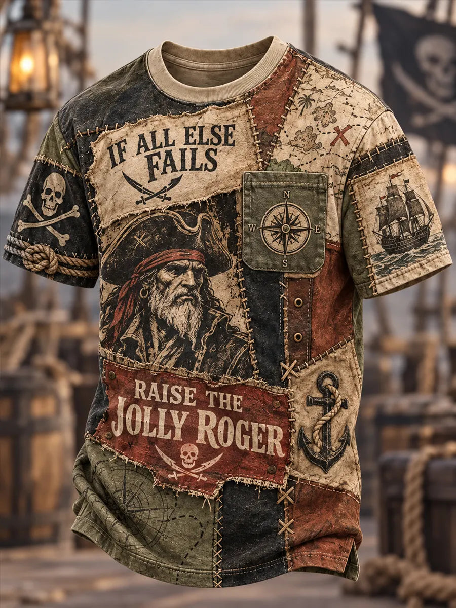 Jolly Roger Vintage Pirate Print Short Sleeve T-shirt