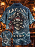 🏴‍☠️ 💀"Captain Never Dies" Vintage Pirate Skull Denim Shirt⚓