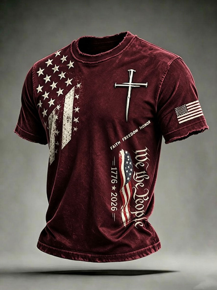 Men'S USA Independence Day Faith Art Printed T-Shirt