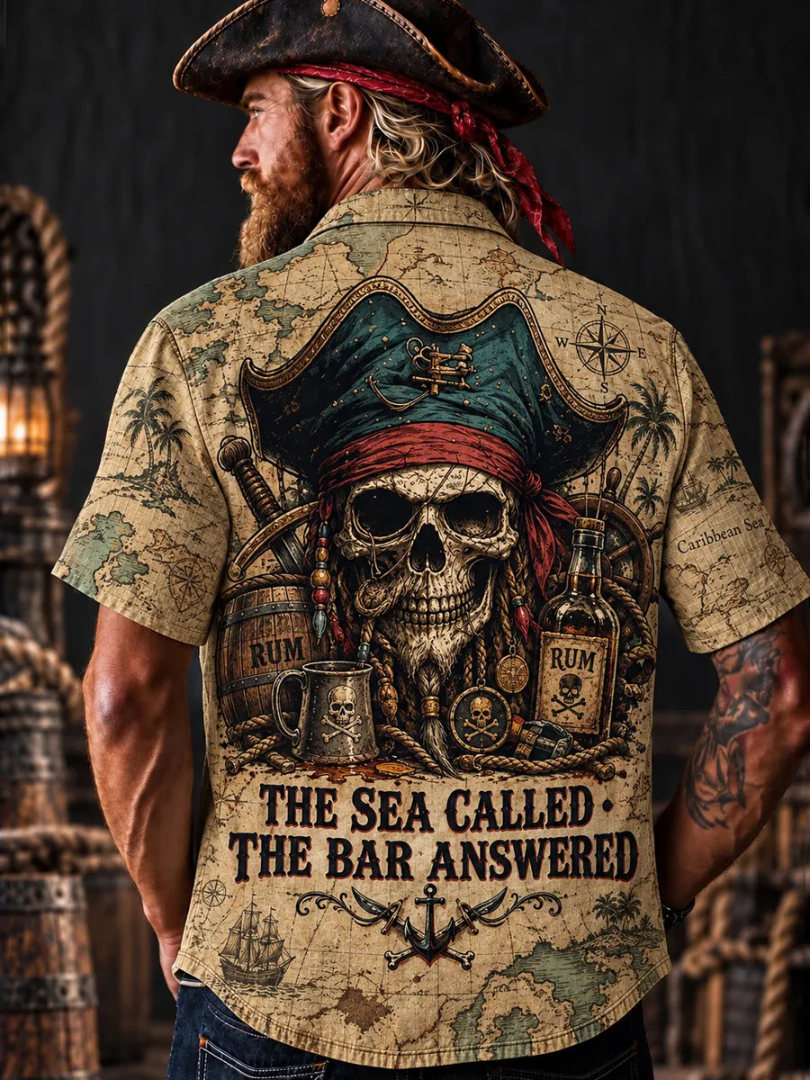Men’s Vintage  "LOST AT SEA " Old Salt Pirate Short Sleeve Shirt