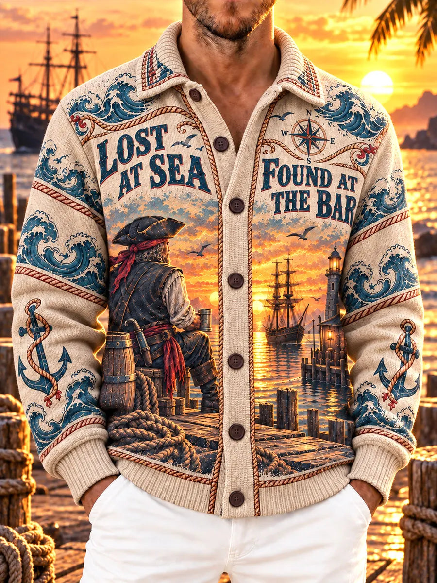 Lost at Sea Found at the Bar Pirate Sunset Men's Knit Cardigan