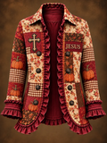 Women's Faith Art Print Casual Ruffled Shirt Jacket