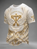 Men's Religion Print Short Sleeve Crew Neck Casual T-shirt