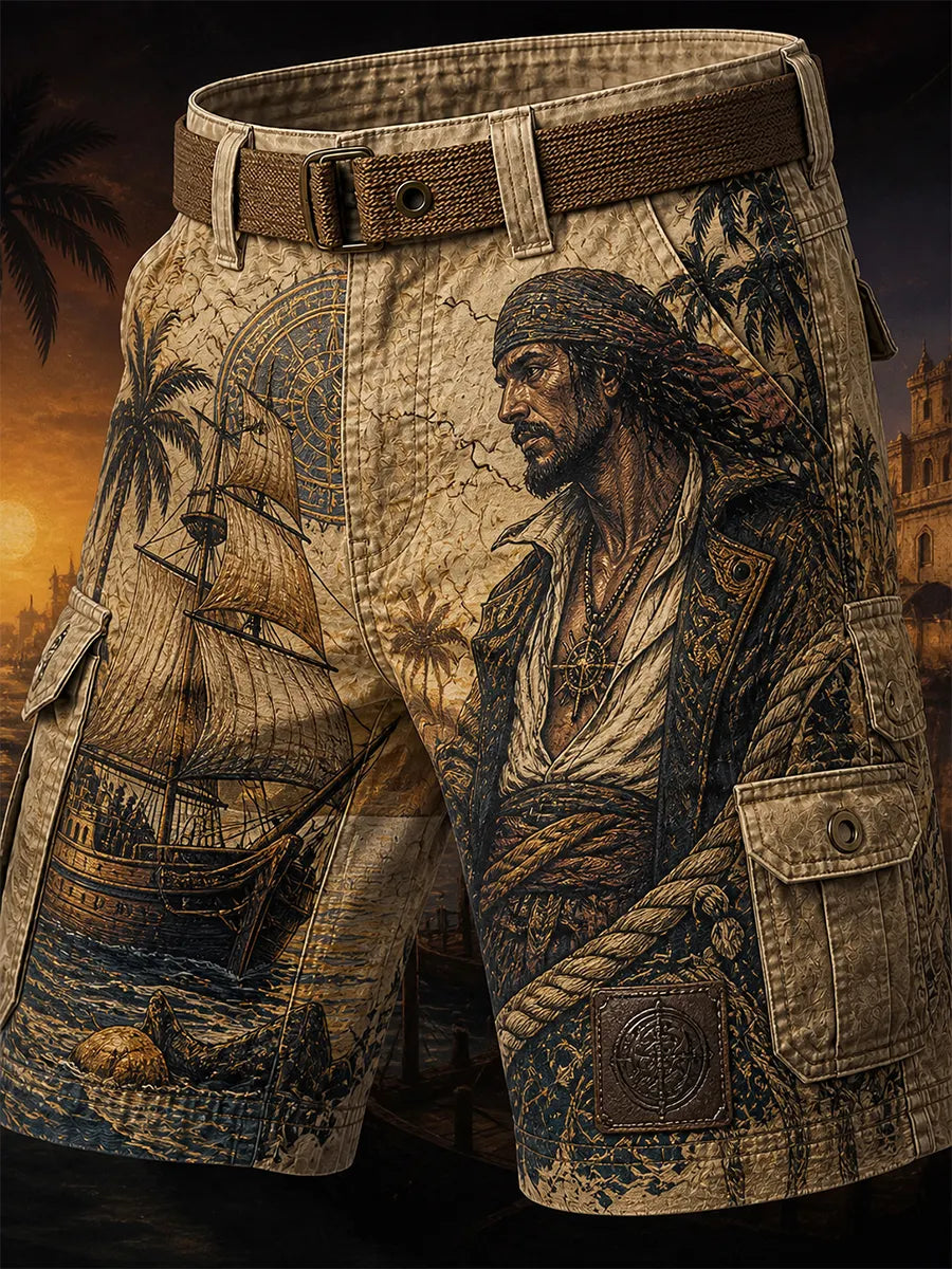 Retro Punk Pirate Art Print Casual Cargo Pants