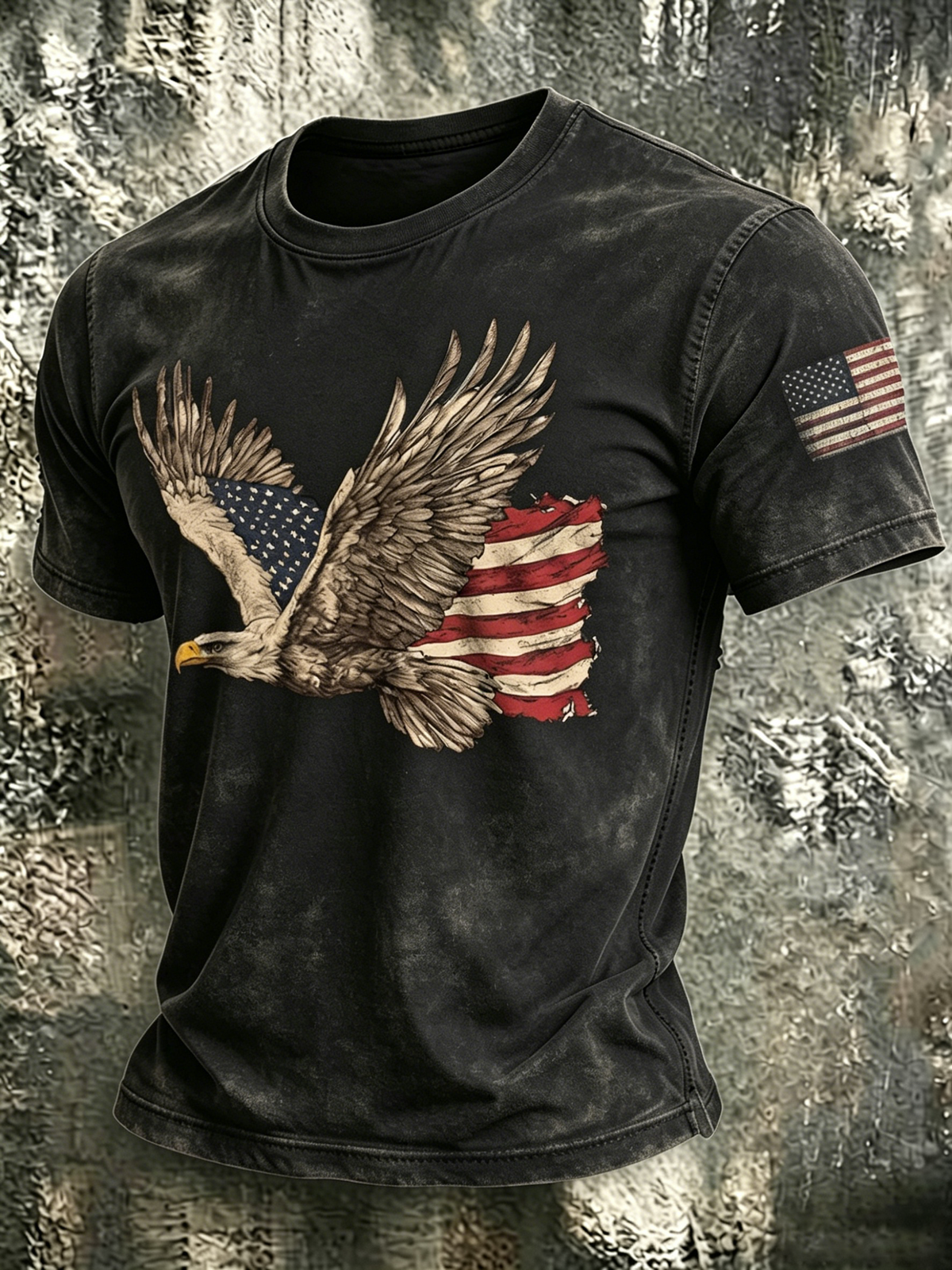 250Th Anniversary Flag Of The United States Bald Eagle Washed Round Neck T-Shirt