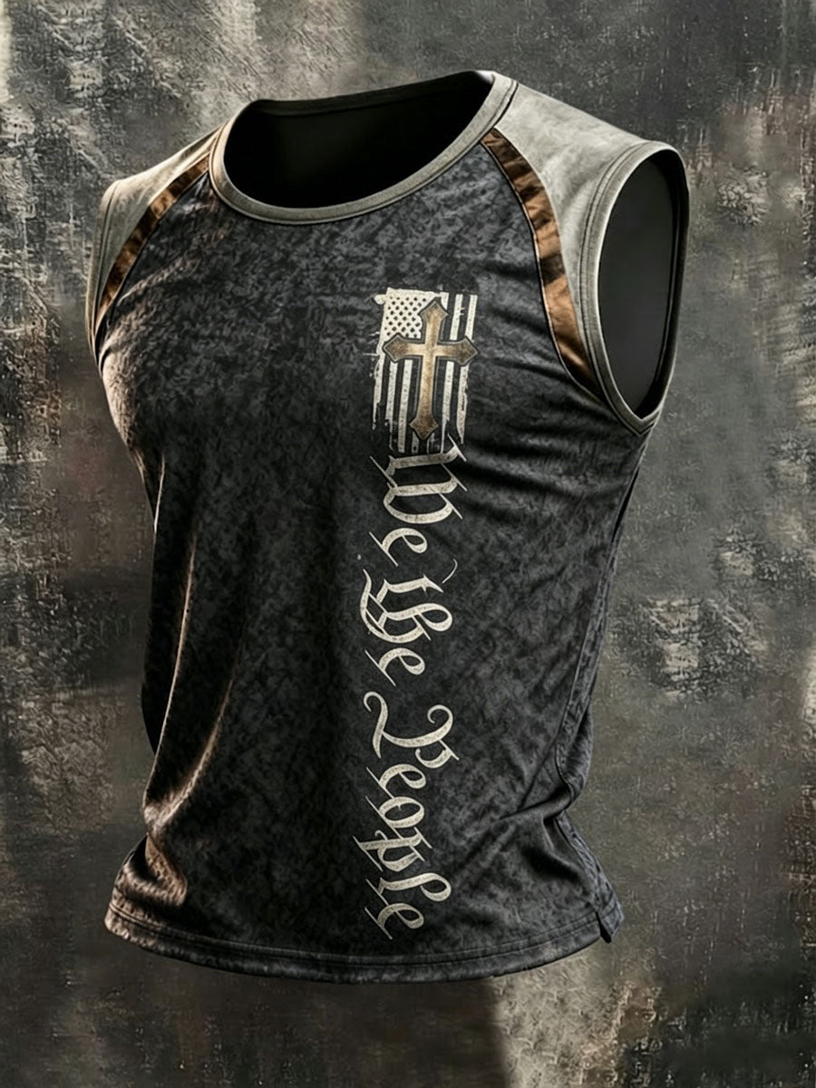 Men'S Retro Independence Day Faith Patriot Crew Neck Tank Top