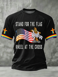 Men's America's 250th Anniversary Stand For The Flag Kneel For The Cross Faith Christian Cross Print T-Shirt