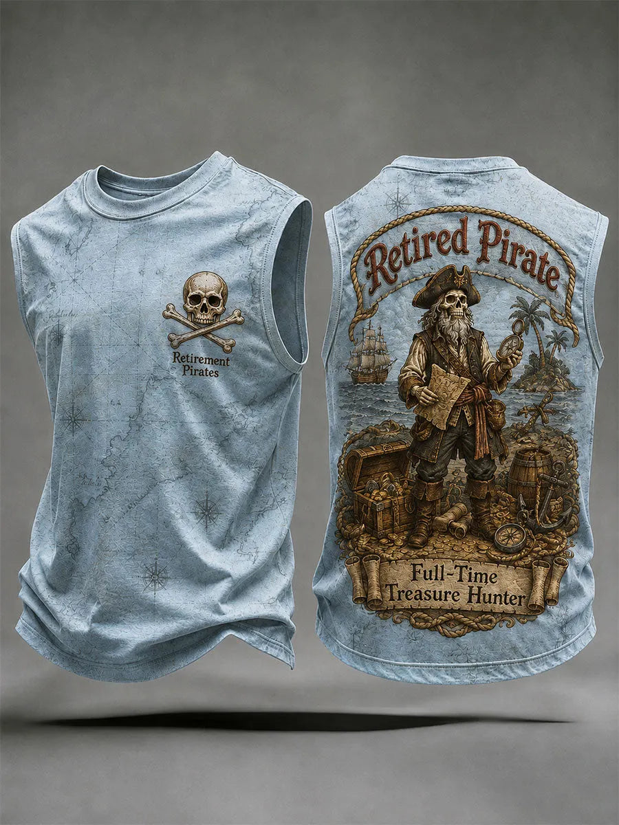 Men's Retro "Retired Pirate - Full-Time Treasure Hunter" Printed Casual Vests