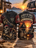 Men’s Lost at Sea Found at the Bar Sunset Pirate Graphic Pocket T-Shirt