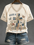 Women'S Patch Cross Printed Casual T-Shirt