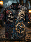 Men's Skeleton Pirates Dark Ocean Art Print Casual Shirt