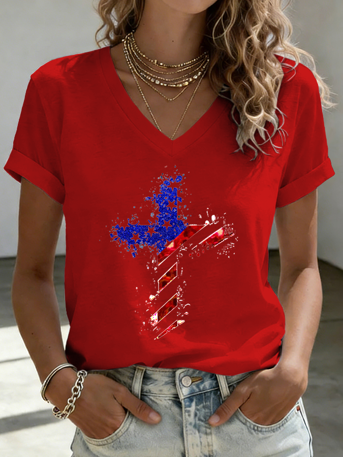 Women'S National flag and cross Printed Casual T-Shirt
