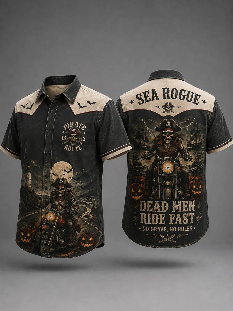 Retro Pirate Fun Halloween Art Print Casual Shirt