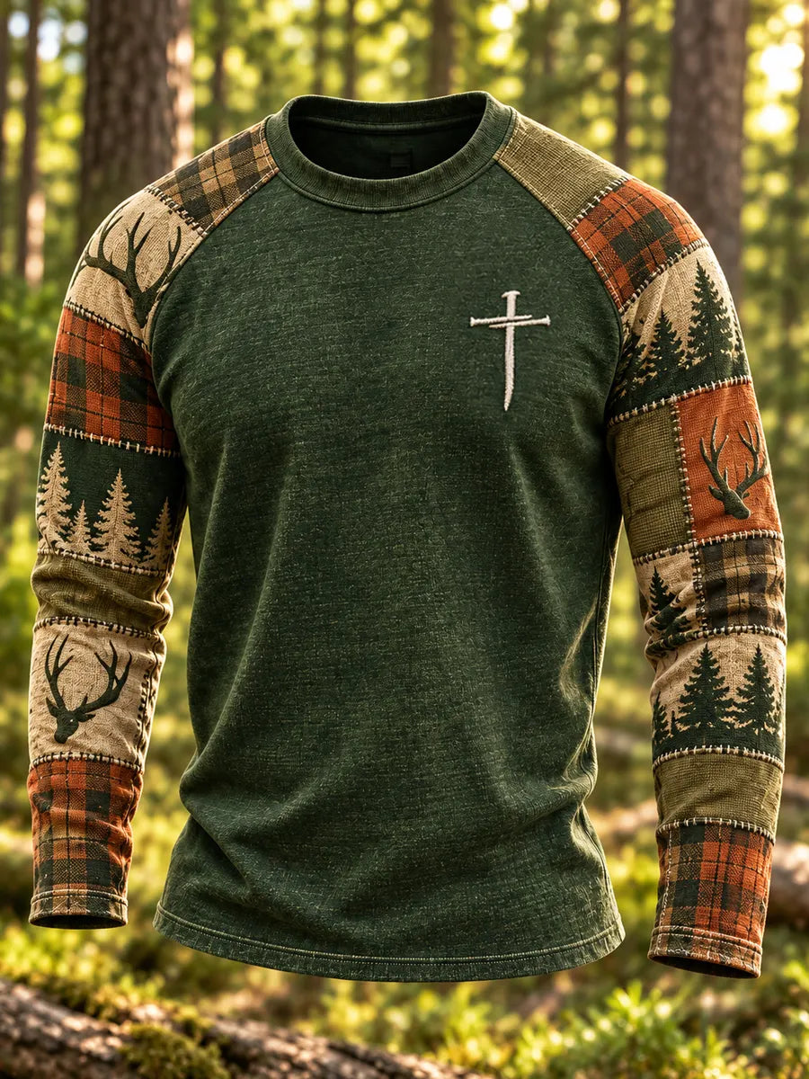 Men’s Vintage Retro Hunting Culture Print Long Sleeve T-Shirt