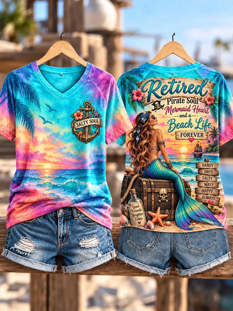 Women's Retired Mermaid Pirate Soul Beach Life Women's T-Shirt