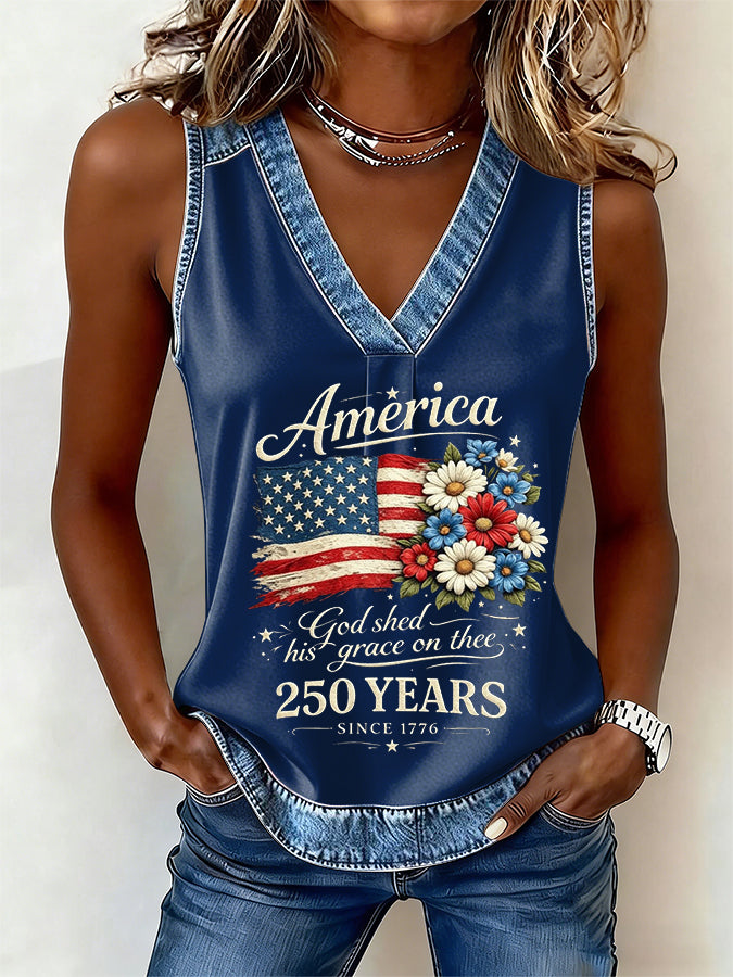 Women'S America Flower Printed Vest