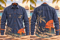 Men's Vintage Pirate Sunset Palm Tree Print Long Sleeve Shirt